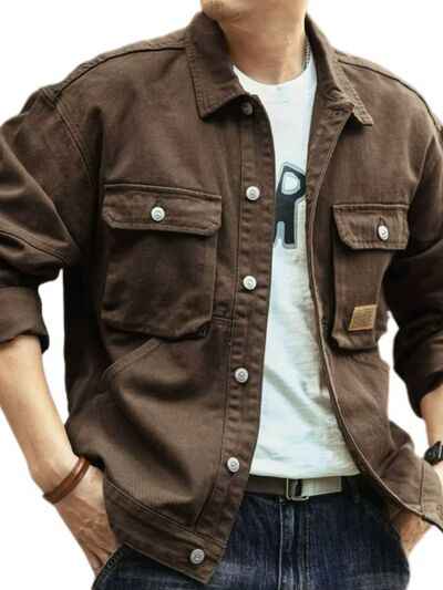 Men's Washed Collared Neck Cargo Jacket - Damned Threads